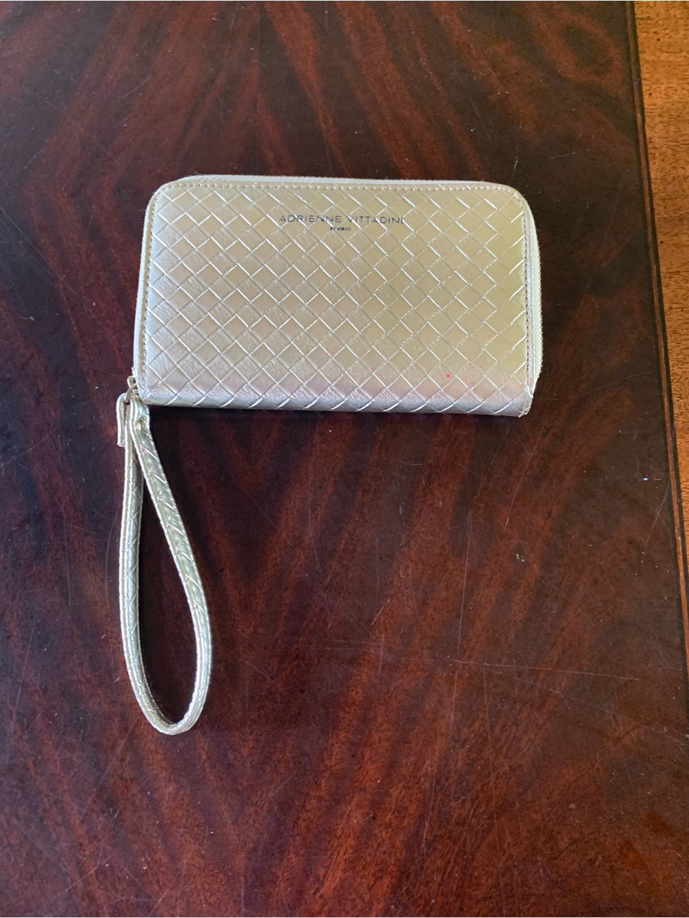 Adrienne Vittadini Metallic Silver Woven Wristlet with Strap